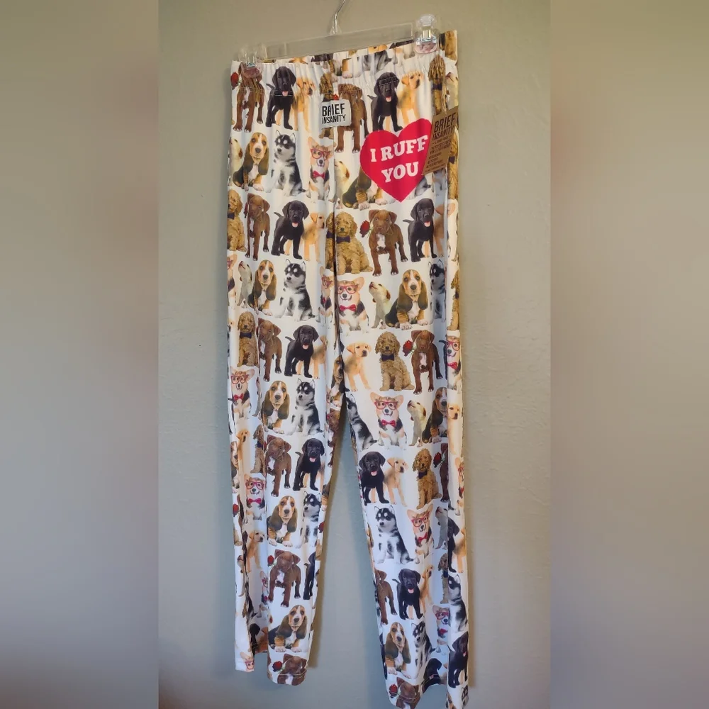 Brief Insanity Puppy Dog Lovers Unisex Lounge Pants Size Small NWT - Picture 3 of 8